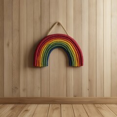 Colorful Rainbow Decor Hanging on Wooden Wall