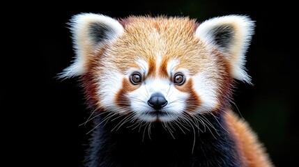 Fototapeta premium Red panda portrait, wildlife, dark background, zoo animal