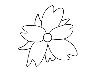 Small flower with leaves - linear vector element for coloring. Outline. Vector simple flower.	
