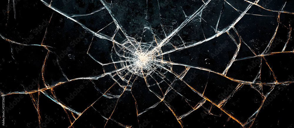 Aufkleber overlay image of broken glass with intricate cracks and shattered patterns, suitable for creative gr