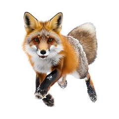 Fototapeta premium Playful Fox Jumping into Fresh Snow Isolated on Transparent Background