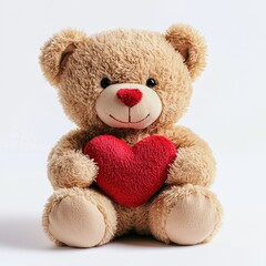 Obraz premium A teddy bear holding a small red heart, sitting on a white background for Saint Valentines Day