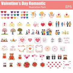 Valentine’s Day Illustration Pack Romantic Hearts, Couples, Gifts  Cards