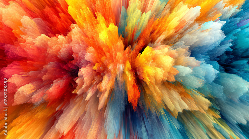 Poster vibrant explosion of multicolored powder in mid-air creating a dynamic and energetic abstract compos