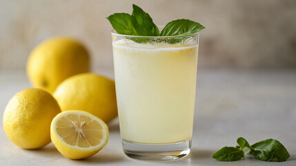 Fototapeta premium fresh lemonade with lime and mint