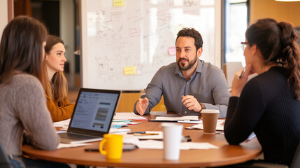 Diverse Team Collaborating in Modern Office Meeting Environment