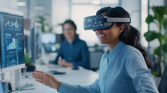 Diverse Team Collaborating in Modern Office with Virtual Reality