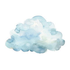 Fototapeta premium Watercolor cloud artwork: soft blue and white abstract sky illustration on transparent background isolated png