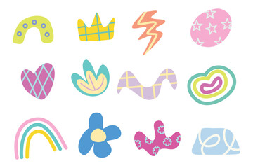 Set of hand drawn doodles abstract shapes with texture. Various abstract on white background