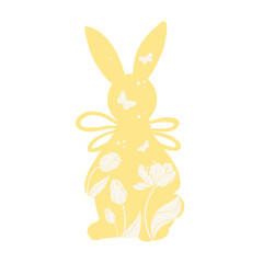 Decorative Easter bunny with botanical stamps of spring tulip flowers. Vector graphics.
