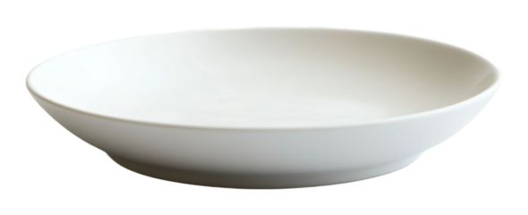 Elegant white shallow bowl for serving food isolated on transparent background