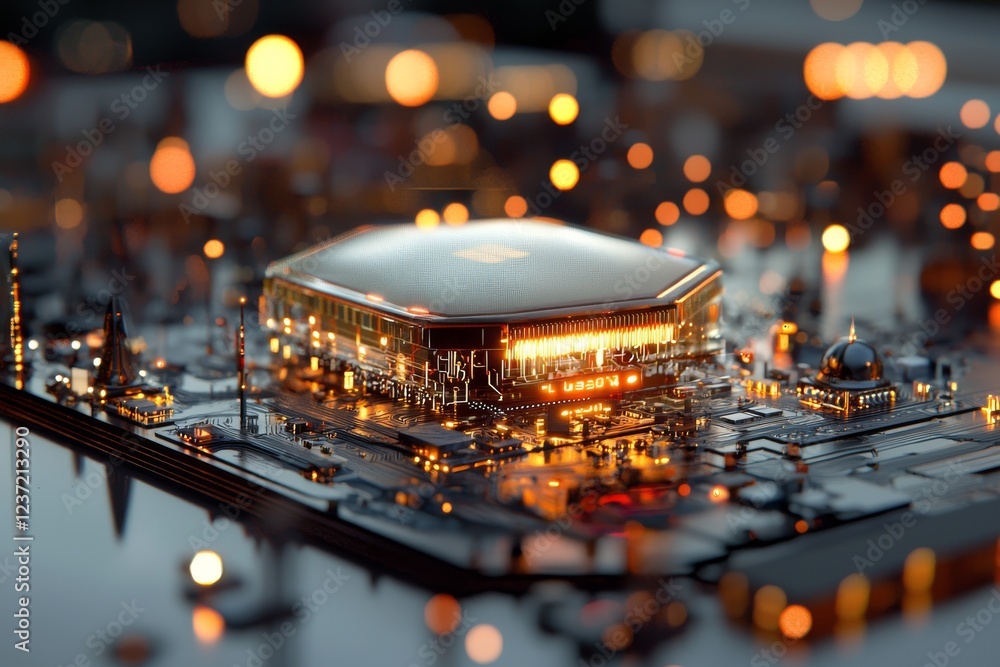 Aufkleber ai concept with circuit board, set against a technology background, featuring central computer proce