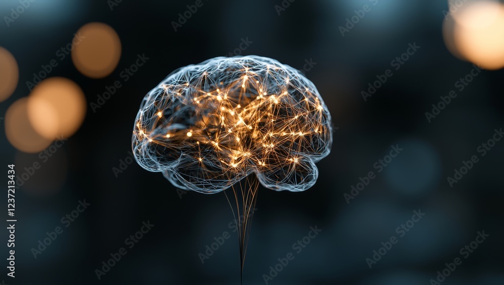 Poster illustration of human brain connections with an abstract background featuring a network of plexus li