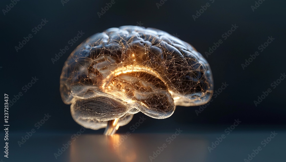 Poster depiction of human brain interactions on an abstract background with plexus lines forming a network,