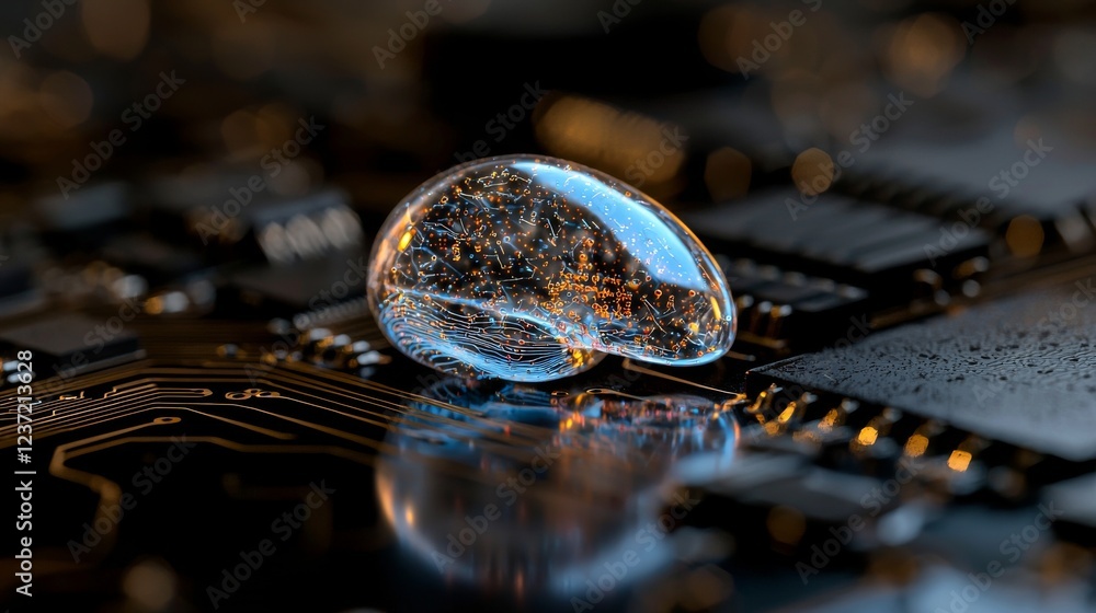 Aufkleber a concept illustration of stock hardware with a vibrant blue brain circuit glowing on a microchip mo