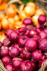 Onions in a basket at a farmers market