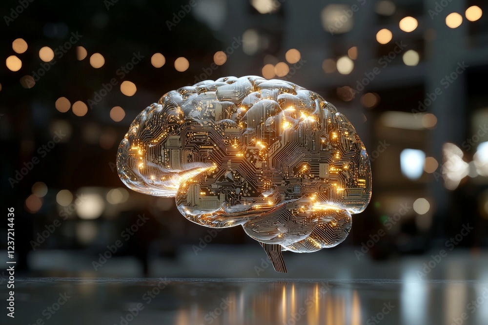 Poster an illustration depicting intelligent thinking in the human brain through the use of a neural networ