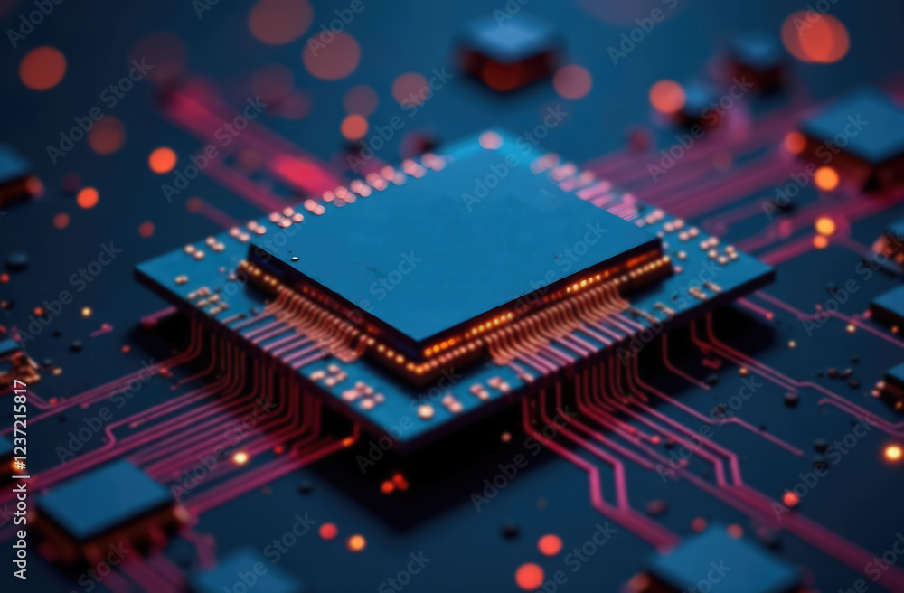 Poster abstract circuit board electronics concept semiconductor circuit connection, modern system, ai syste