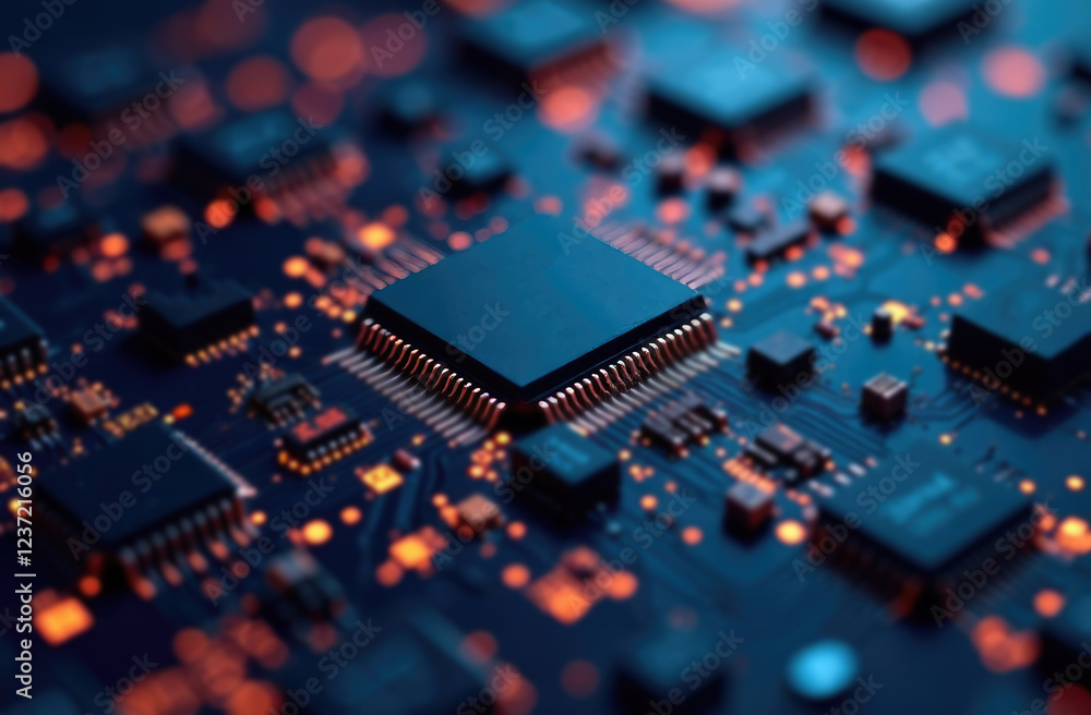 Poster abstract circuit board electronics concept semiconductor circuit connection, modern system, ai syste