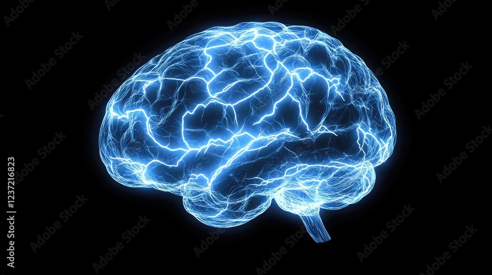 Poster abstract representation of artificial intelligence with a glowing brain circuit.