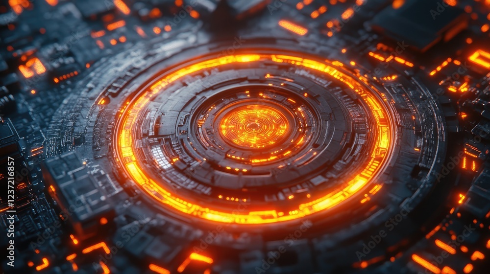 Poster artificial intelligence chip with a glowing circuit design.
