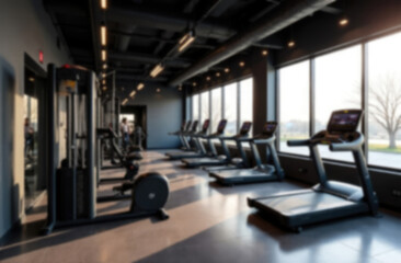 Fototapeta premium blur background of Fitness club weight training equipment gym modern interior