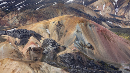 The colorful Mt Brennisteinsalda in the Landmannalaugar region, Fjallabak Nature reserve in the central highlands of Iceland