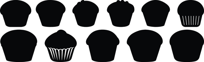 Cupcake silhouette set vector design big pack of candy illustration and icon