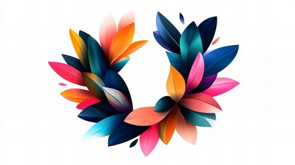 Obraz premium Vibrant abstract floral design. Colorful leaves create a beautiful circular pattern against a white background.