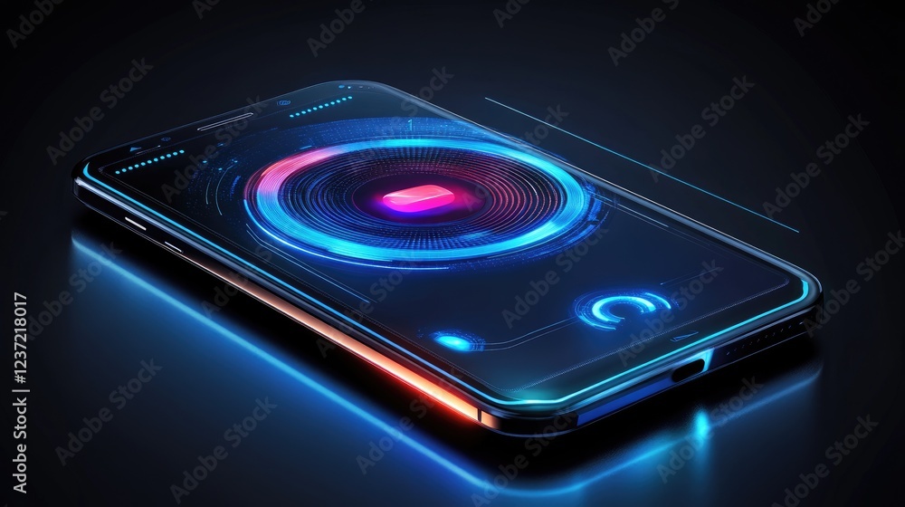 Poster holographic digital assistant with futuristic user interface elements.