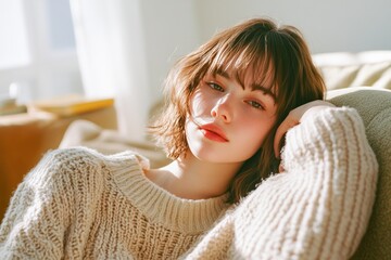 Happy Young Man Laughing Against Bright Yellow Wall. Generative AI.