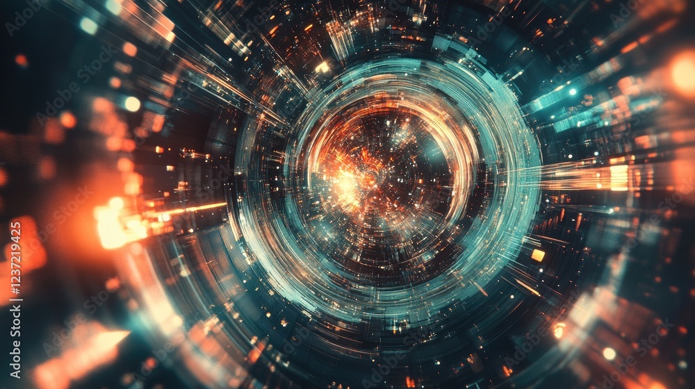 Poster quantum computing concept with a futuristic processor chip.