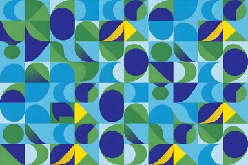 Abstract Geometric Pattern Blue, Green, Yellow Shapes. Generative AI
