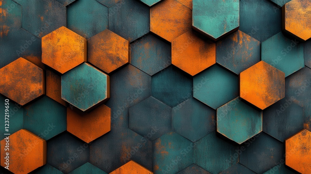 Aufkleber colorful abstract geometric background with orange and teal hexagonal patterns