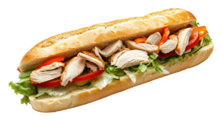 Delicious chicken sandwich with fresh vegetables isolated on transparent background