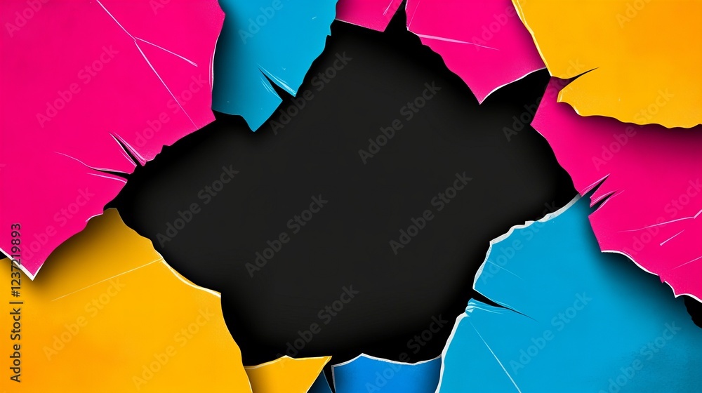 Poster Vibrant colors burst from a dark background, creating a dynamic and energetic abstract image.