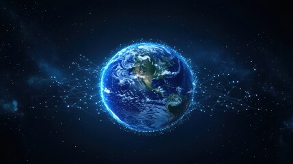 Fototapeta premium Earth in space with digital network overlay and starry background
