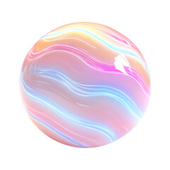 Fluffy 3D Cartoon Beach Ball with Glowing Stripes and Rainbow Swirl Pattern Isolated on Transparent Background