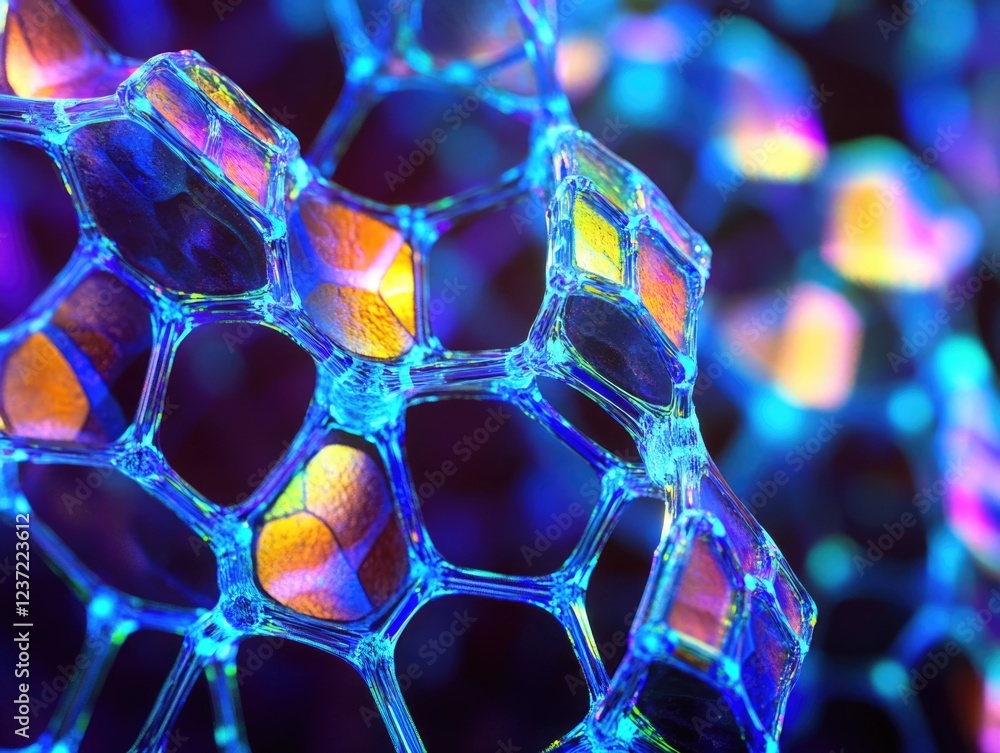 Poster this image captures a close-up of a complex blue crystalline structure, showcasing its intricate mol