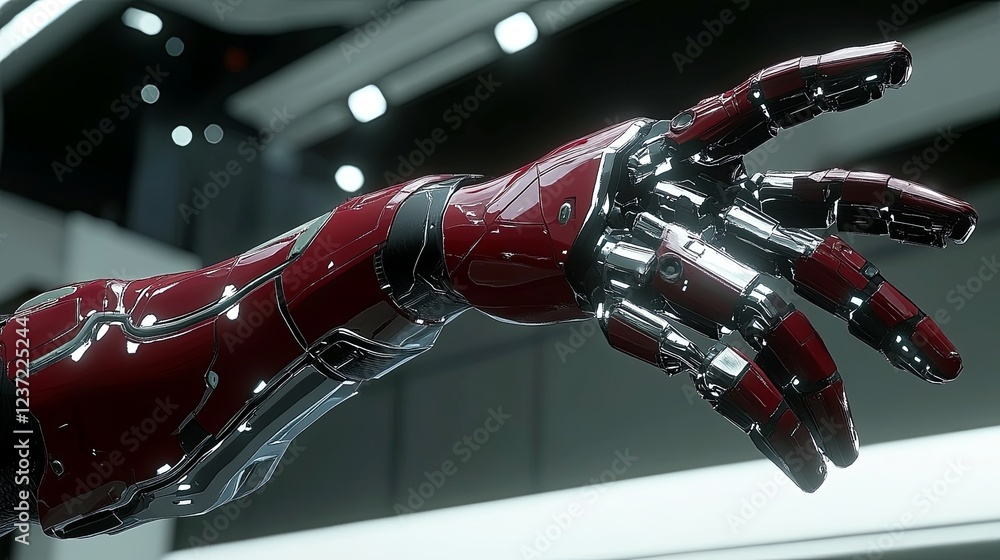 Poster robotic arm showcasing advanced technology in a futuristic setting with sleek design and intricate d