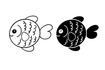 Sketch,silhouette of decorative small fish.Vector graphics.