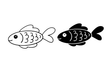 Sketch,silhouette of decorative small fish.Vector graphics.