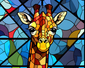 Glasmalerei einer Giraffe mit leuchtenden Farben