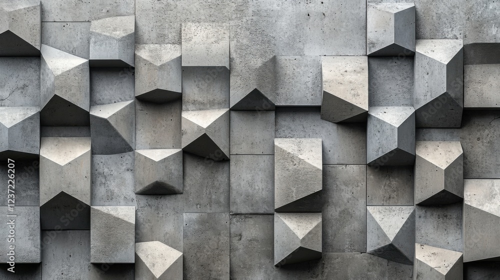 Poster geometric concrete wall with 3d cube patterns in monochrome texture