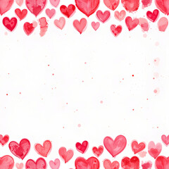 Watercolour greeting card featuring a white background with pink and red love hearts&mdash;Happy Women's, Mother's, Valentine's Day, birthday