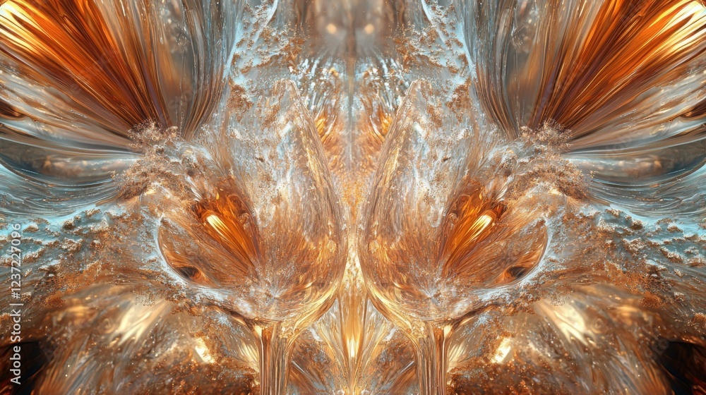Poster abstract fire and ice fractal art with symmetrical patterns and vibrant colors