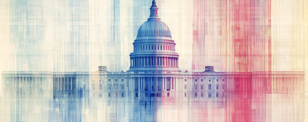 Abstract Cyber Overlay on US Capitol with Futuristic Design
