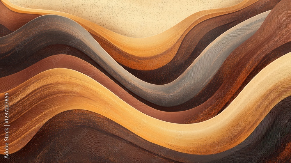 Poster colorful abstract waves in earth tones with flowing curved lines and textured patterns