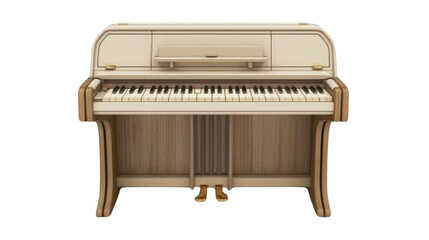 Wooden piano keyboard showing music instrument on transparent background