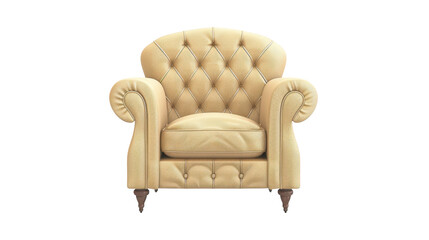 Comfortable light brown leather armchair isolated on transparent background